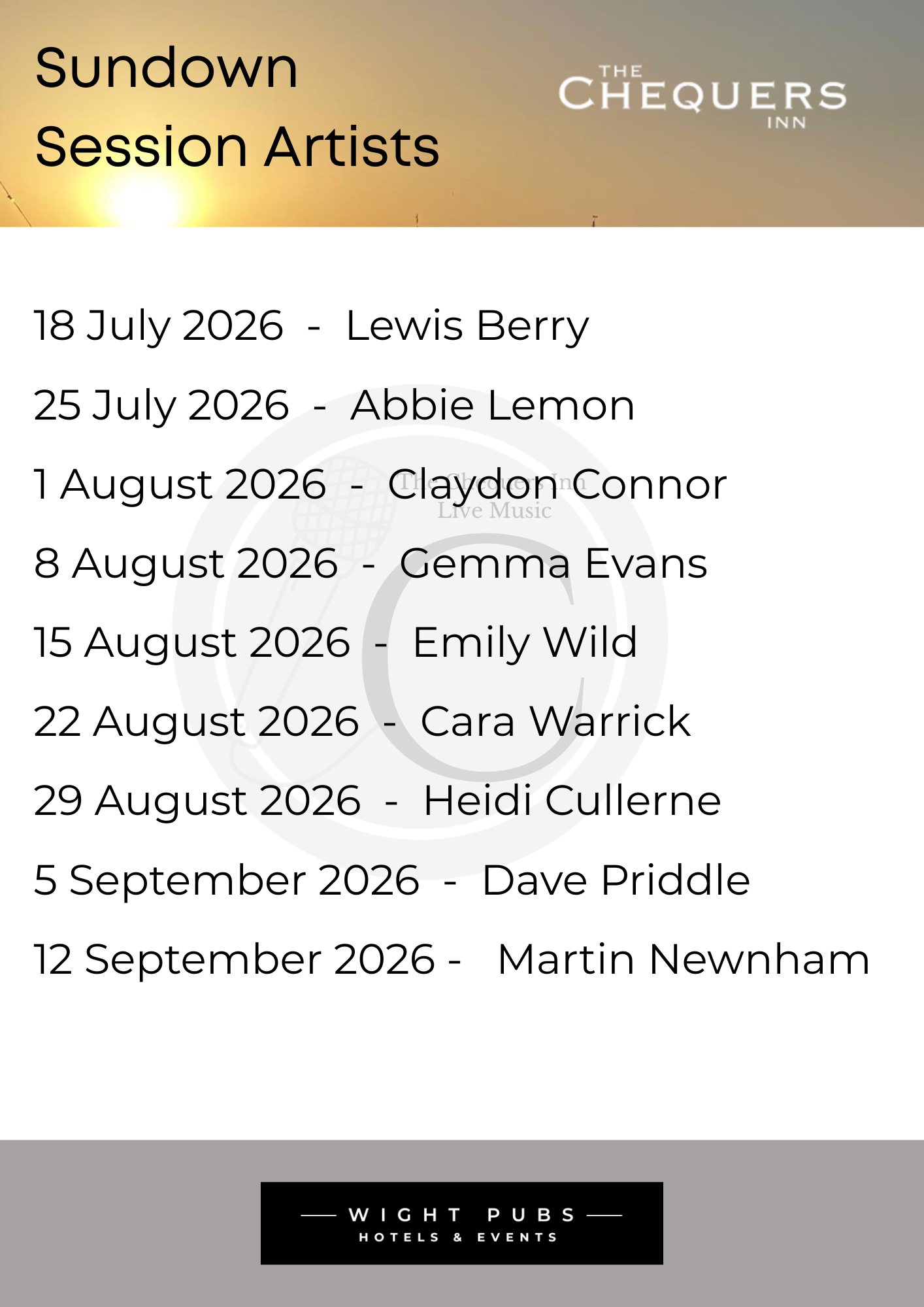 list of artists playing and the dtes 